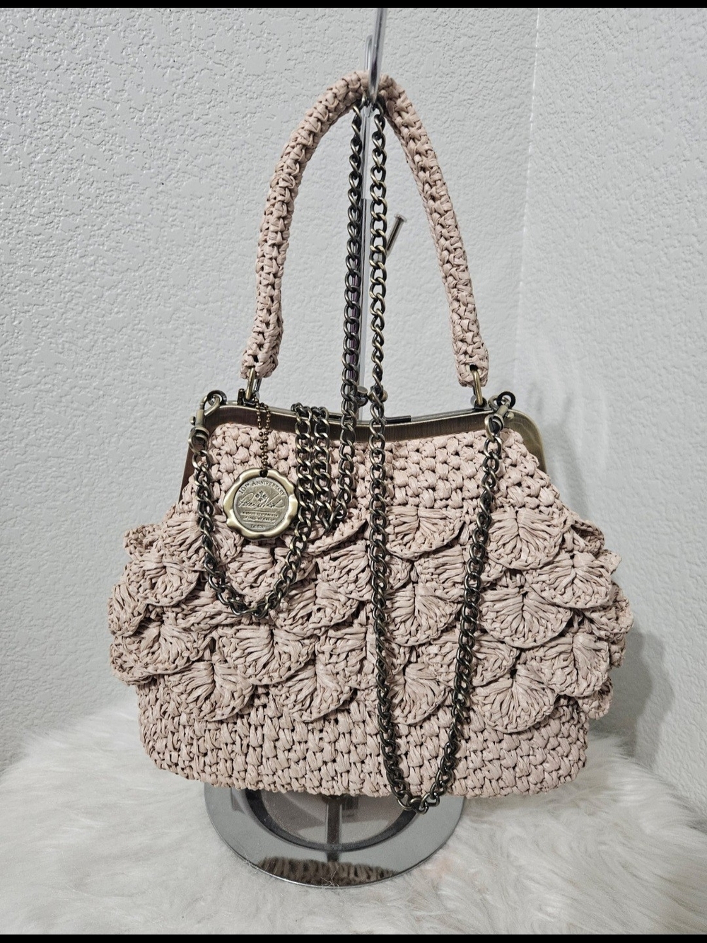 💥Patricia Nash Laureana Frame NWT💥Tan Color Raffia Kiss-lock Satchel - Picture 3 of 3